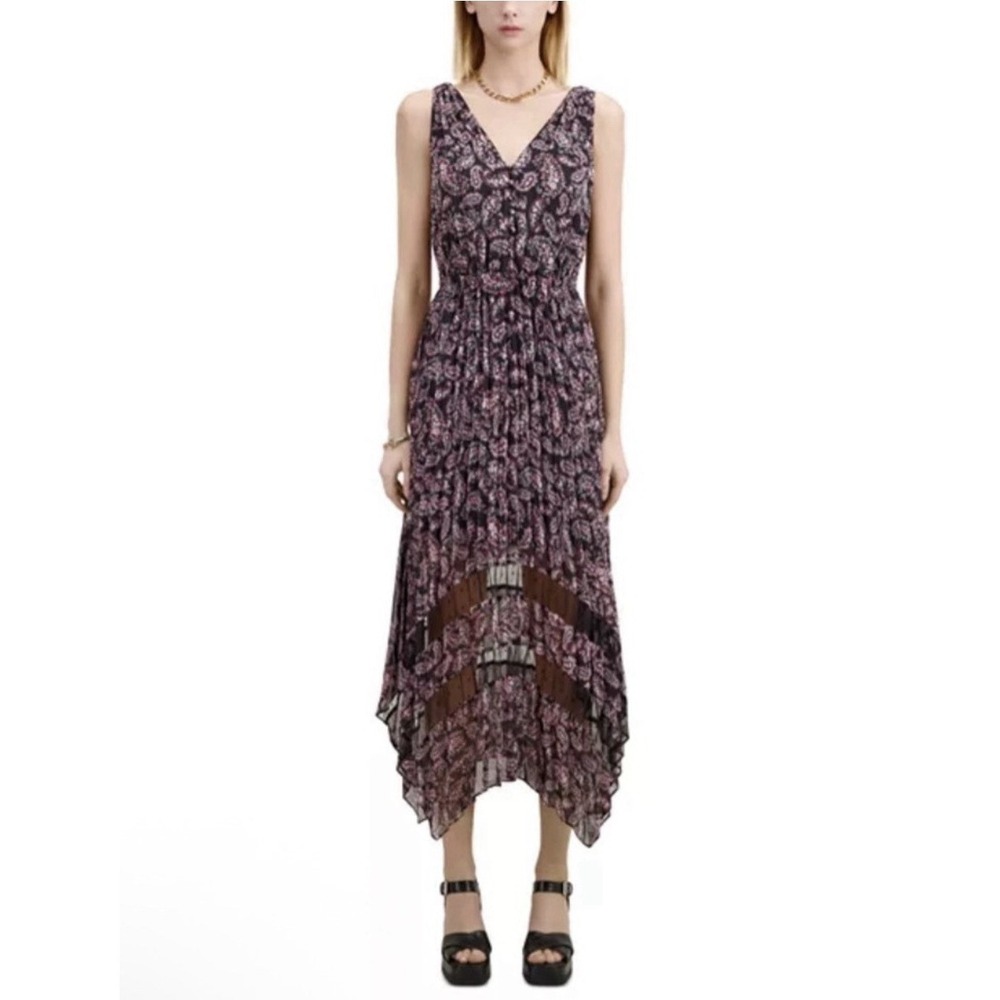 NEW The Kooples Paisley Lace Midi Dress‎ Handkerchief Hem Boho Whimsigoth XS